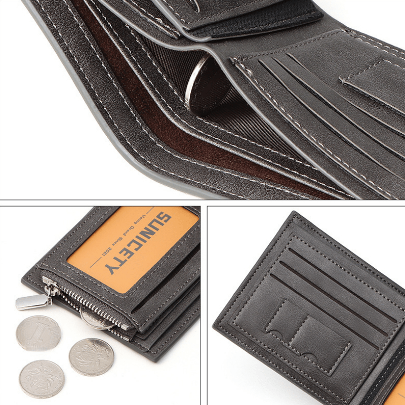 Men's Business Leather Wallet RFID Blocking Card Holder Coin Purse