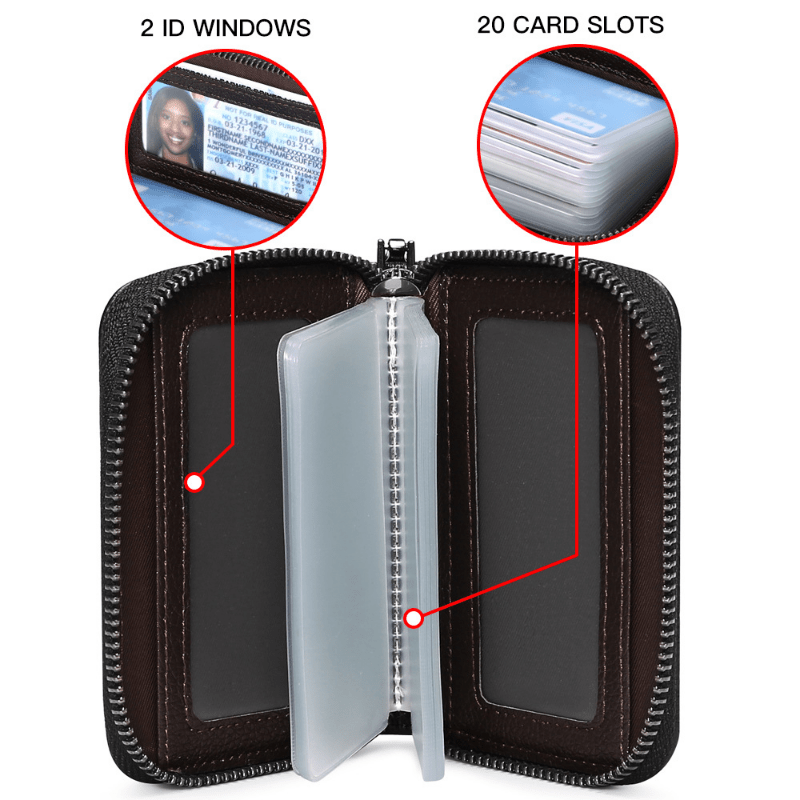 Men's RFID Blocking Zipper Wallet Leather Card Holder