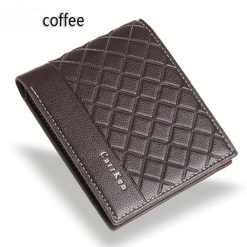 Men's Checkered Short Wallet Embossed Bifold with Card Slots Coin Purse
