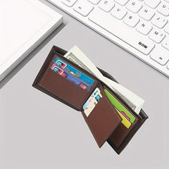 Men's Checkered Short Wallet Embossed Bifold with Card Slots Coin Purse