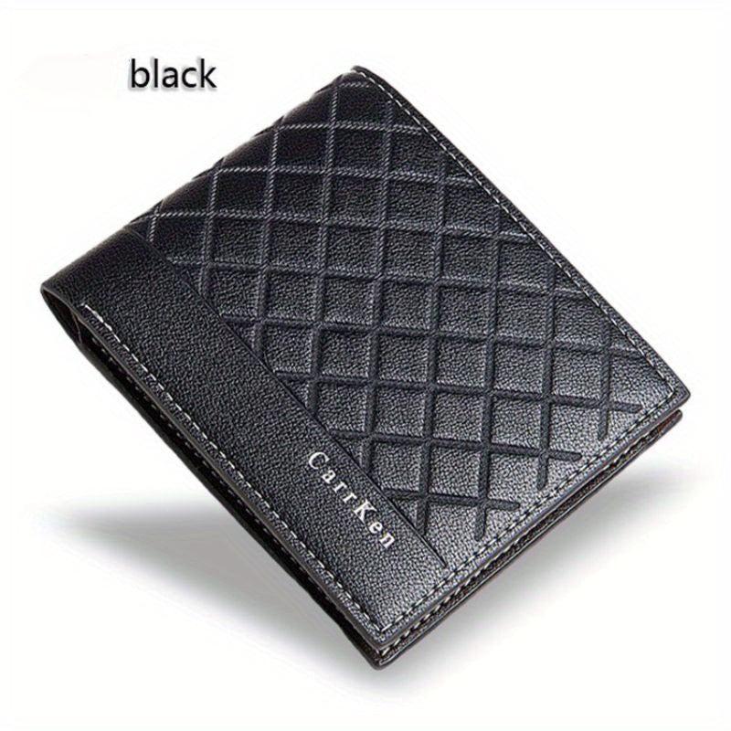 Men's Checkered Short Wallet Embossed Bifold with Card Slots Coin Purse