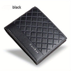 Men's Checkered Short Wallet Embossed Bifold with Card Slots Coin Purse