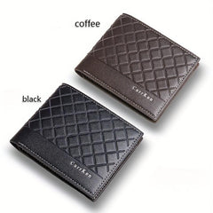 Men's Checkered Short Wallet Embossed Bifold with Card Slots Coin Purse
