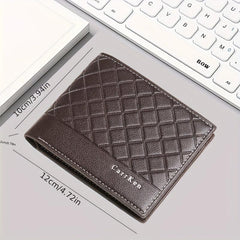 Men's Checkered Short Wallet Embossed Bifold with Card Slots Coin Purse