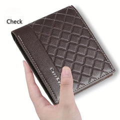 Men's Checkered Short Wallet Embossed Bifold with Card Slots Coin Purse