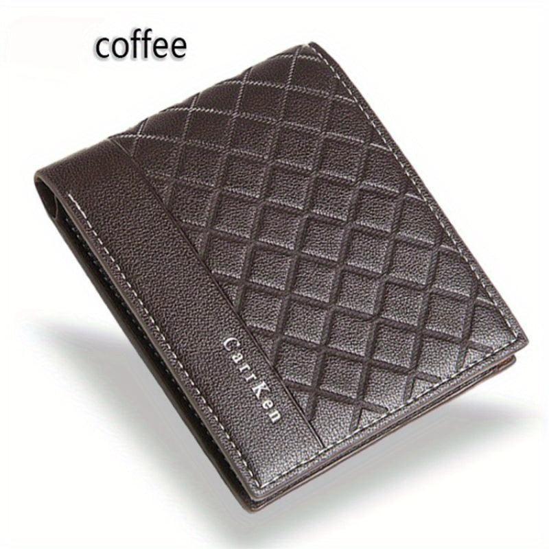 Men's Checkered Short Wallet Embossed Bifold with Card Slots Coin Purse