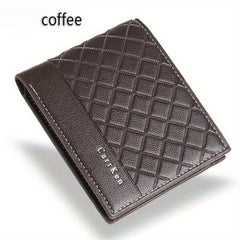 Men's Checkered Short Wallet Embossed Bifold with Card Slots Coin Purse