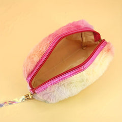 Sequins Pattern Plush Clutch Bag Zipper Pouch Lightweight Makeup Bag
