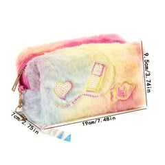 Sequins Pattern Plush Clutch Bag Zipper Pouch Lightweight Makeup Bag