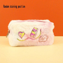 Sequins Pattern Plush Clutch Bag Zipper Pouch Lightweight Makeup Bag