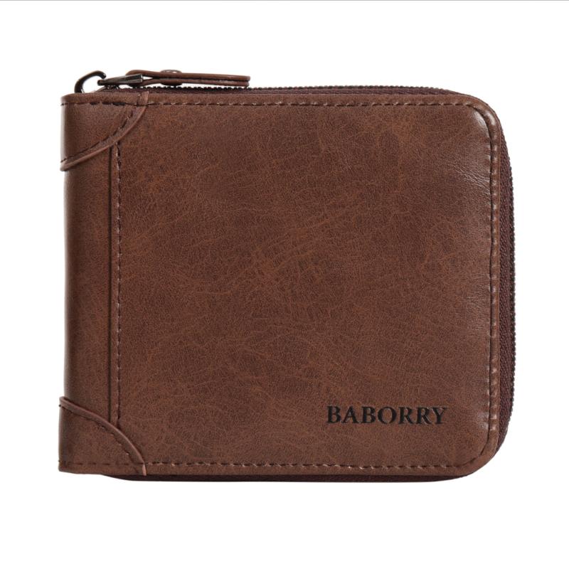 Men's PU Leather Wallet Vintage Zipper Card Holder Travel Storage