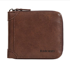 Men's PU Leather Wallet Vintage Zipper Card Holder Travel Storage