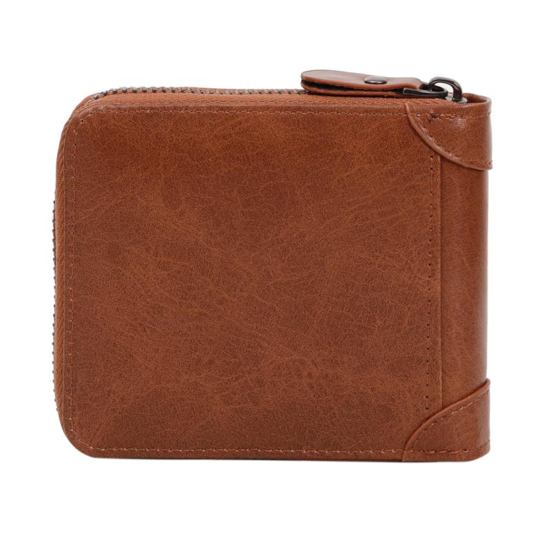 Men's PU Leather Wallet Vintage Zipper Card Holder Travel Storage
