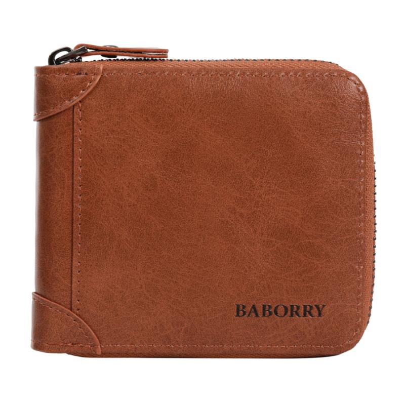 Men's PU Leather Wallet Vintage Zipper Card Holder Travel Storage