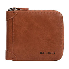 Men's PU Leather Wallet Vintage Zipper Card Holder Travel Storage