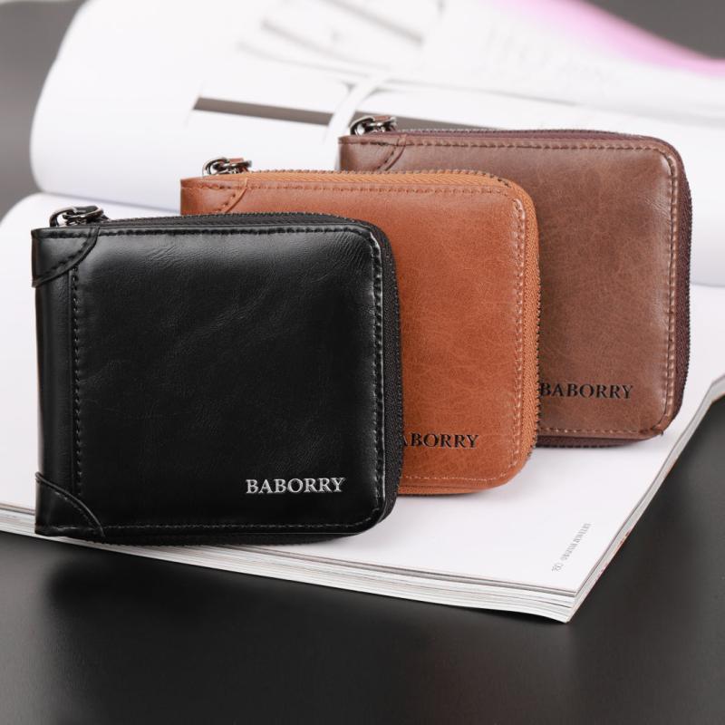 Men's PU Leather Wallet Vintage Zipper Card Holder Travel Storage