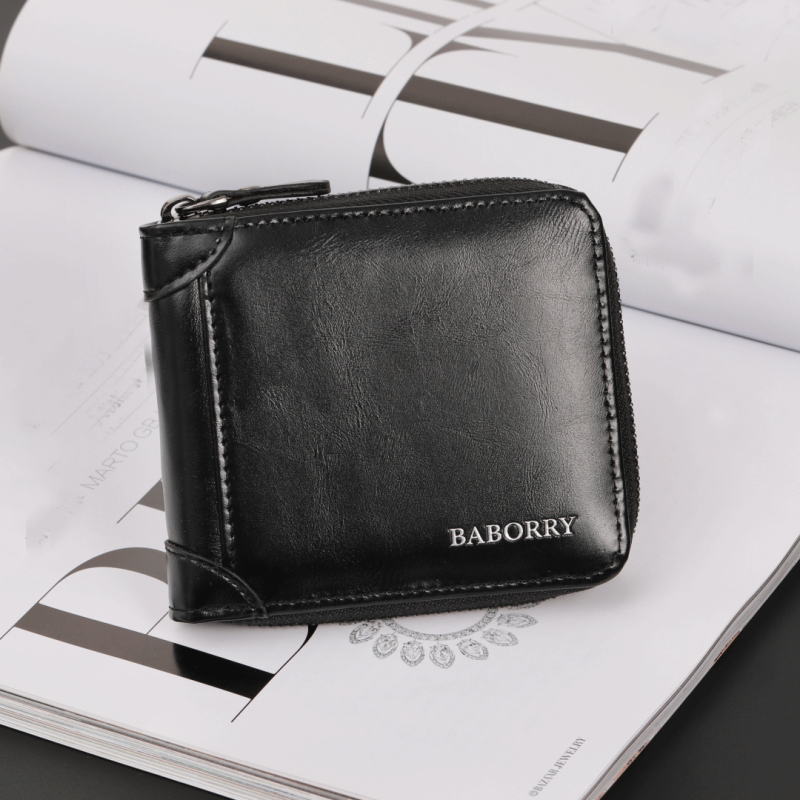 Men's PU Leather Wallet Vintage Zipper Card Holder Travel Storage