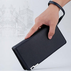 Men's Leather Zipper Long Wallet Business Large Wallet