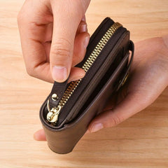 Men's Leather Vertical Wallet Large Capacity Zipper Coin Purse Card Bag