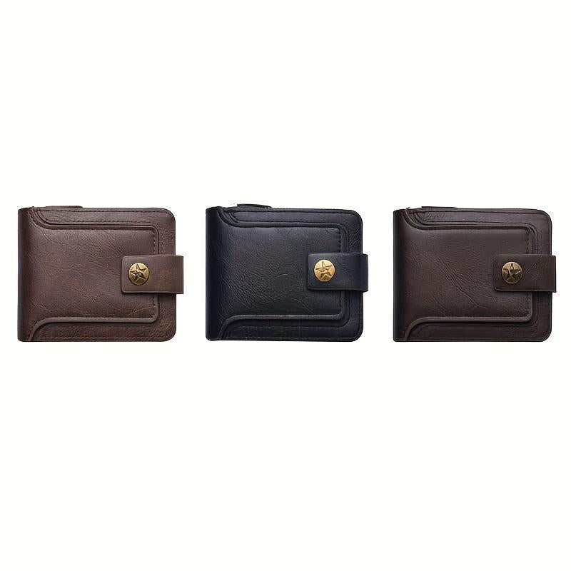 Men's Leather Vertical Wallet Large Capacity Zipper Coin Purse Card Bag
