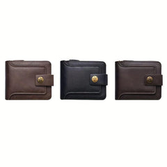 Men's Leather Vertical Wallet Large Capacity Zipper Coin Purse Card Bag