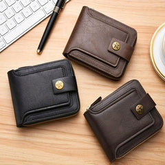 Men's Leather Vertical Wallet Large Capacity Zipper Coin Purse Card Bag