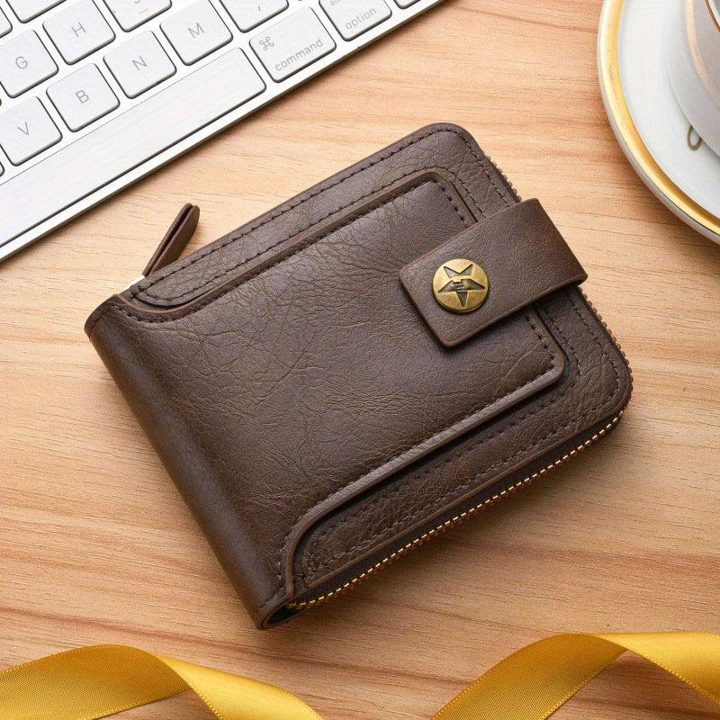 Men's Leather Vertical Wallet Large Capacity Zipper Coin Purse Card Bag