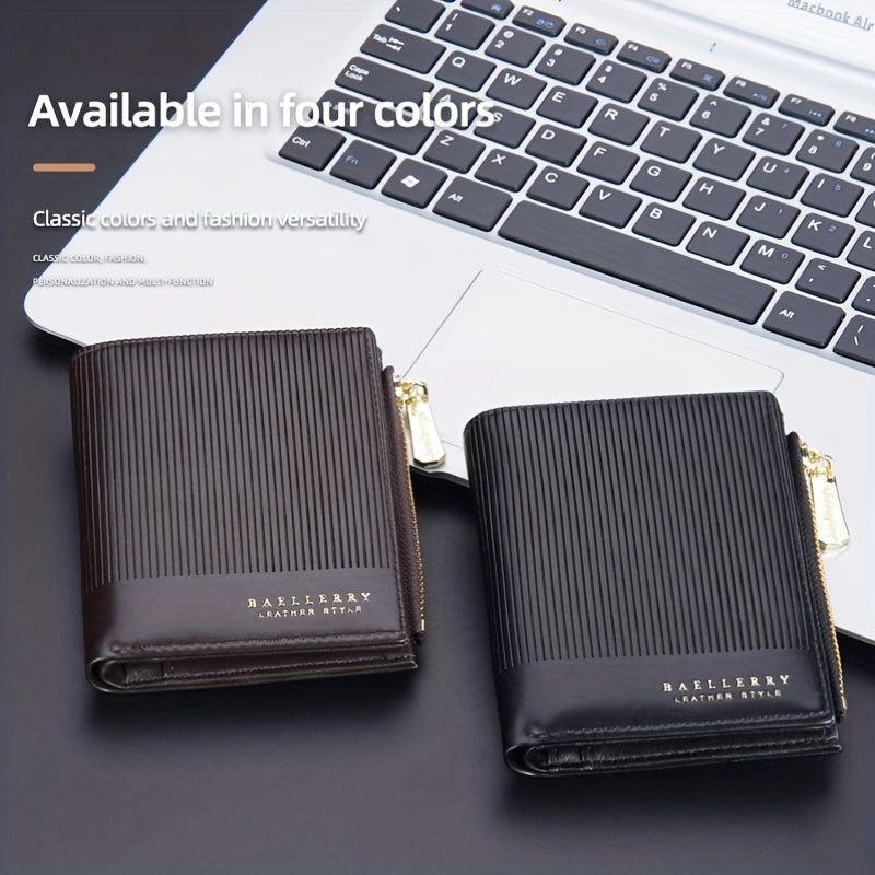 Men's Short Zipper Wallet PU Leather Card Holder