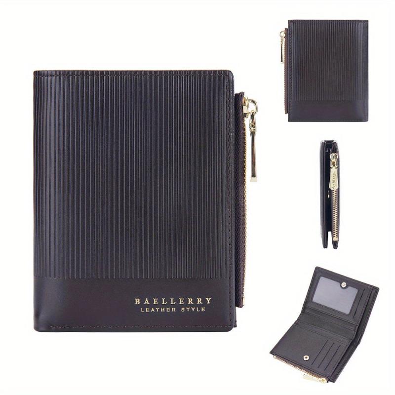 Men's Short Zipper Wallet PU Leather Card Holder