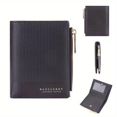 Men's Short Zipper Wallet PU Leather Card Holder
