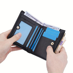 Men's Short Zipper Wallet PU Leather Card Holder