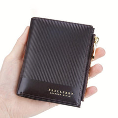 Men's Short Zipper Wallet PU Leather Card Holder