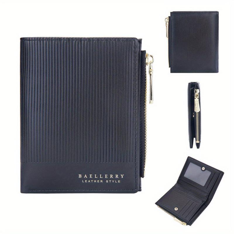 Men's Short Zipper Wallet PU Leather Card Holder