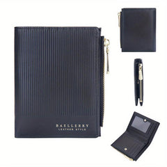 Men's Short Zipper Wallet PU Leather Card Holder