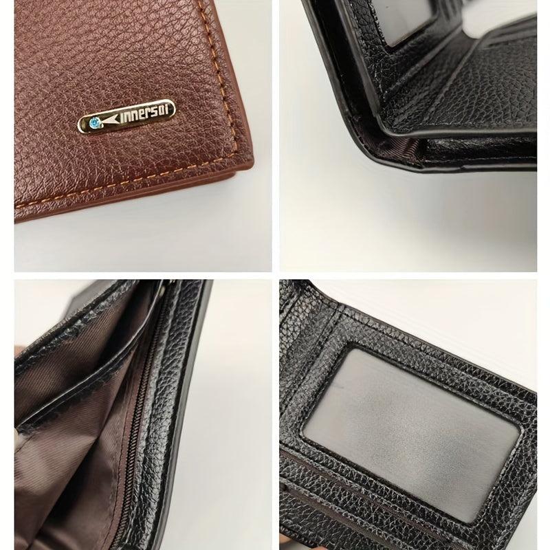 Men's Leather Short Wallet Card Holder Large Capacity Horizontal Wallet