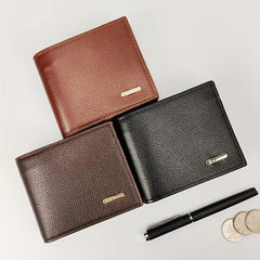 Men's Leather Short Wallet Card Holder Large Capacity Horizontal Wallet
