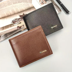 Men's Leather Short Wallet Card Holder Large Capacity Horizontal Wallet