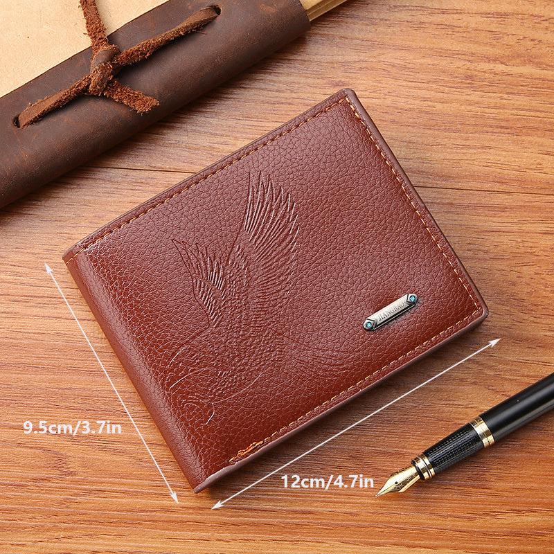 Men's PU Leather Eagle Short Wallet With Card Slots Business