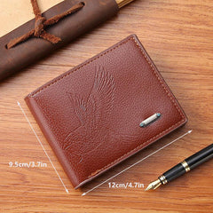 Men's PU Leather Eagle Short Wallet With Card Slots Business