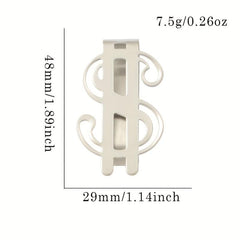 Dollar Symbol Stainless Steel Change Clip Glossy Money Storage