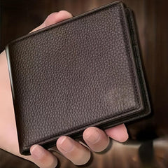 Men's Litchi Embossed Short Wallet Money Clip