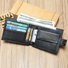Men's Short Cow Leather Coin Purse Hasp Wallet