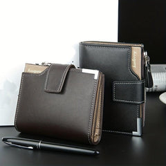 Men's Hasp Card Holder Short Wallet Leather Large Capacity Card Holder Vintage