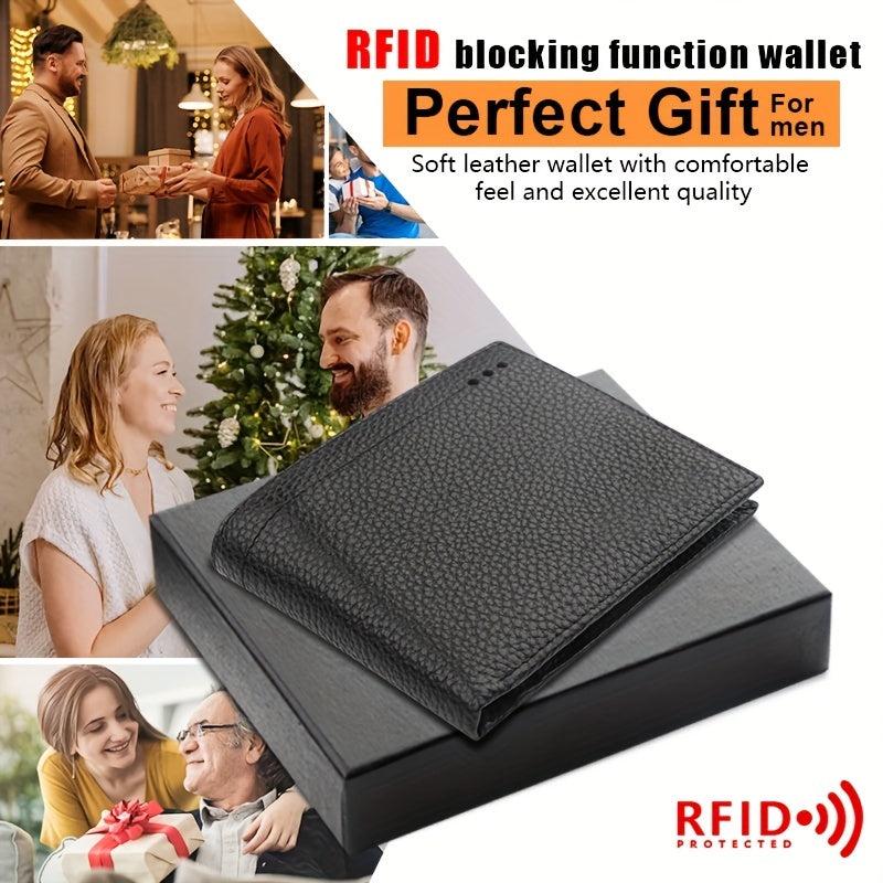 Men's Leather Short Wallet Money Clip RFID Anti theft card
