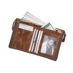 Vintage Men's Leather Wallet Coin Purse Zipper Wallet