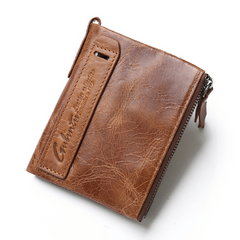 Vintage Men's Leather Wallet Coin Purse Zipper Wallet