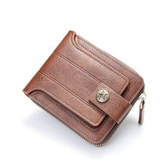 Men's Short Wallet Zipper Buckle Three fold Leather Clip
