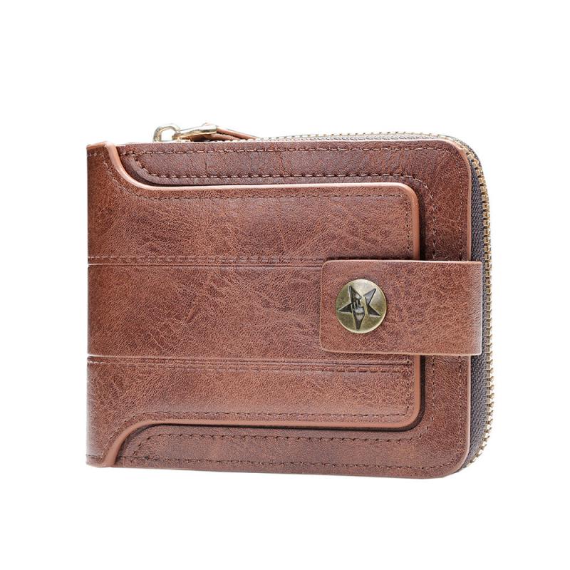 Men's Short Wallet Zipper Buckle Three fold Leather Clip