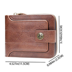 Men's Short Wallet Zipper Buckle Three fold Leather Clip
