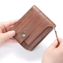 Men's Short Wallet Zipper Buckle Three fold Leather Clip